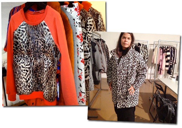 MSGM, inverno 2014; Daniela prova seu casaco favorito da nova coleção (Foto: Reprodução/Instagram)