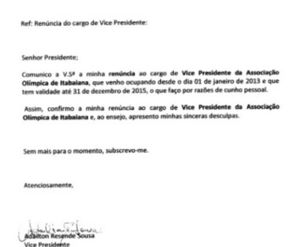 Vice-presidente do Itabaiana entrega carta de renúncia à diretoria do clube  