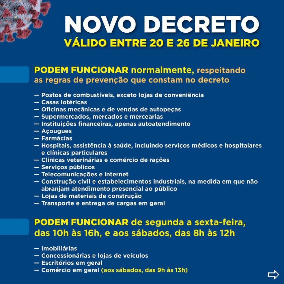 Veja regras para setores liberados para funcionar de acordo com o decreto — Foto: Prefeitura de Ourinhos/Divulgação