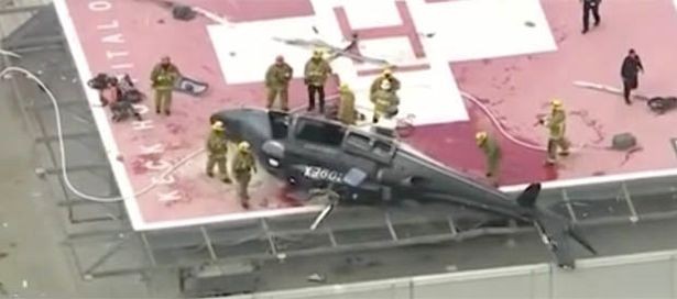 Acidente de helicóptero no topo do Hospital Keck, em Los Angeles (Foto: reprodução)