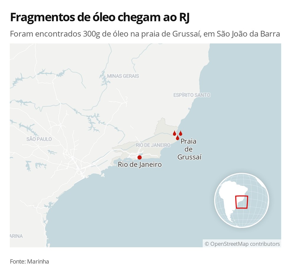 Fragmentos de óleo chegaram ao Rio de Janeiro neste sábado (23) — Foto: G1                         