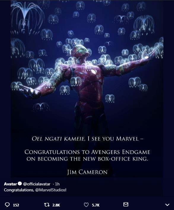 James Cameron parabeniza Vingadores: Ultimato por ultrapassar a bilheteria de Avatar (Foto: Reprodução / Twitter)