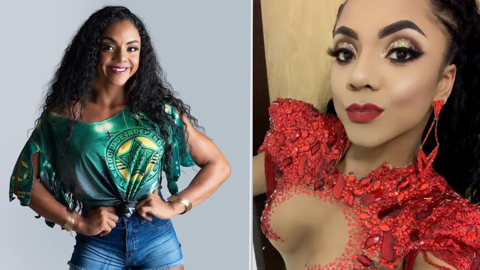 Mayara na versão musa da Mocidade e da UPM — Foto: OZPhotoestúdio/Reprodução/Redes sociais