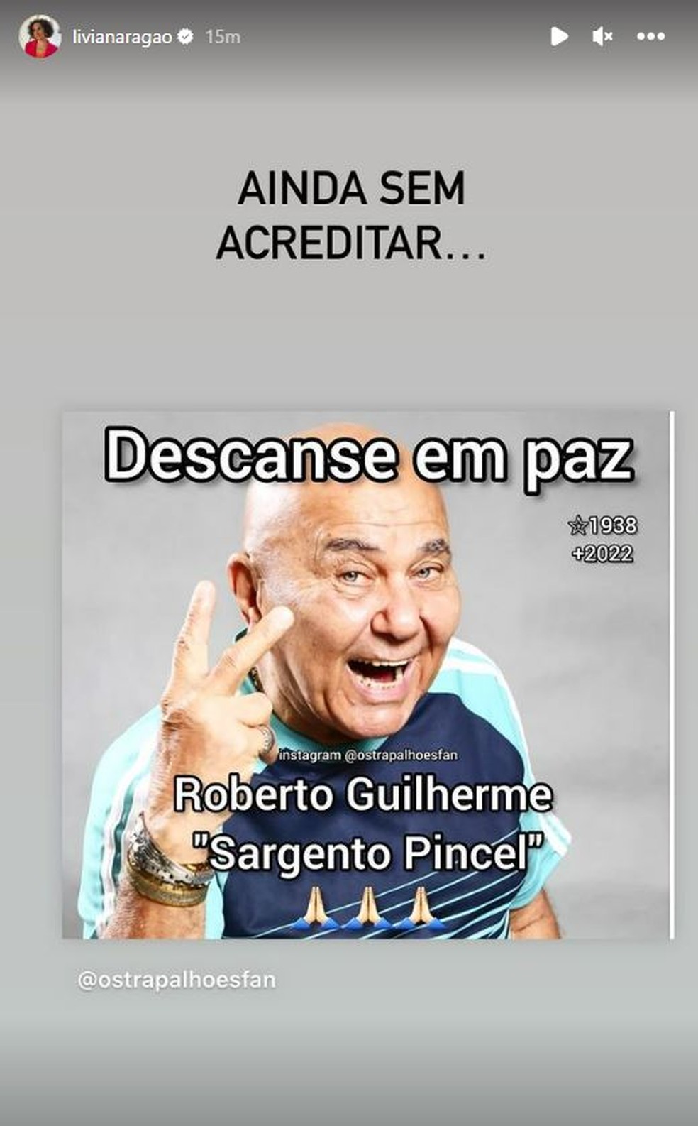 Lívian Aragão posta homenagem a Roberto Guilherme — Foto: Reprodução/Instagram