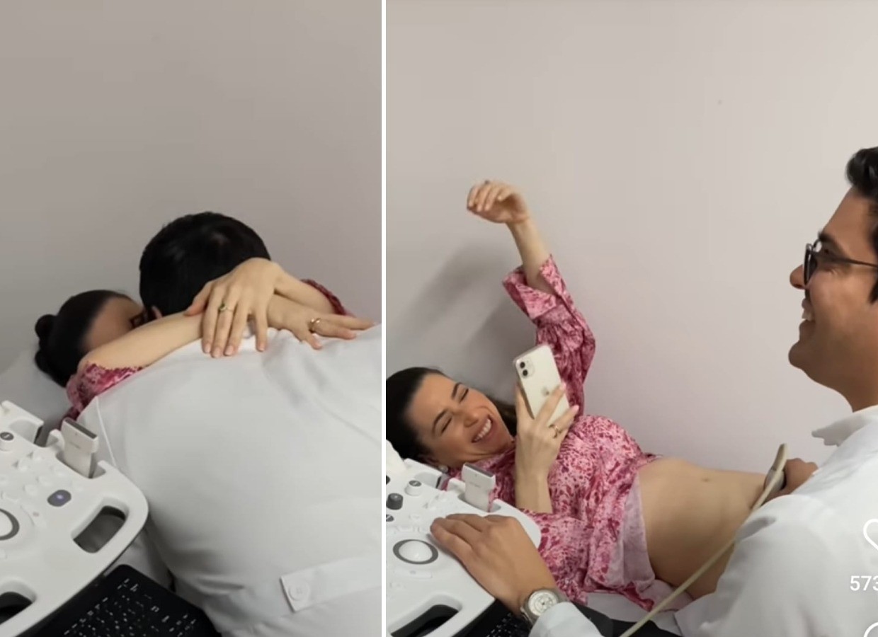A dra. Gabriela Dionysio Rangel registra a reação do médico Matheus Rangel ao descobrir que estava grávida (Foto: Reprodução/ Instagram)