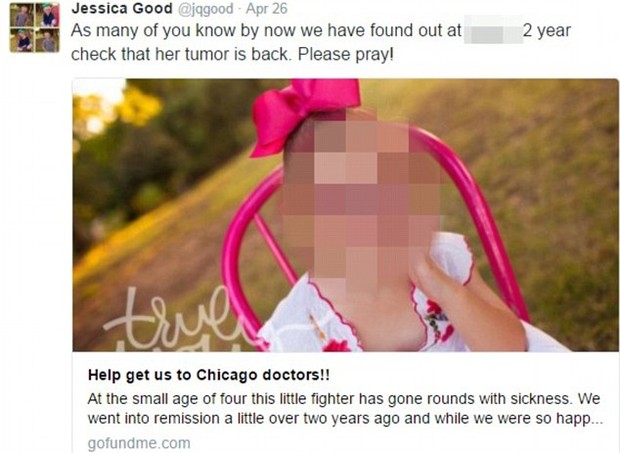 Publicação em que Jessica pedia dinheiro para viajar com a filha para consultar médicos em Chicago (Foto: Reprodução)