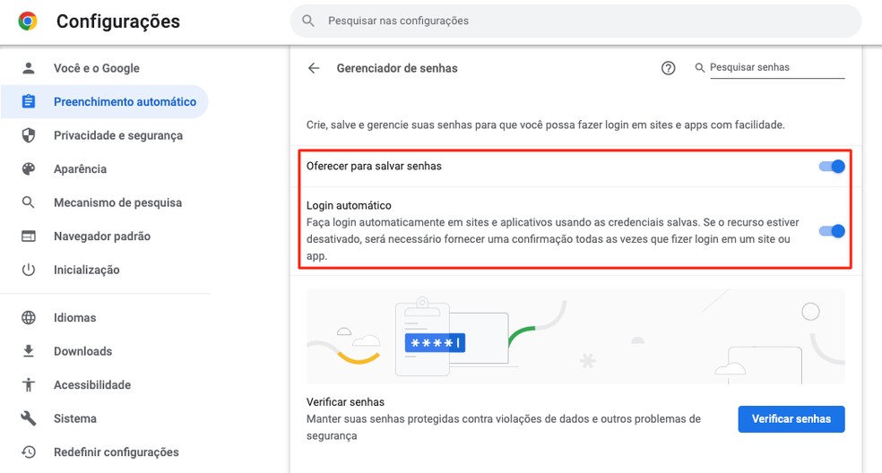 gerenciador de senhas chrome