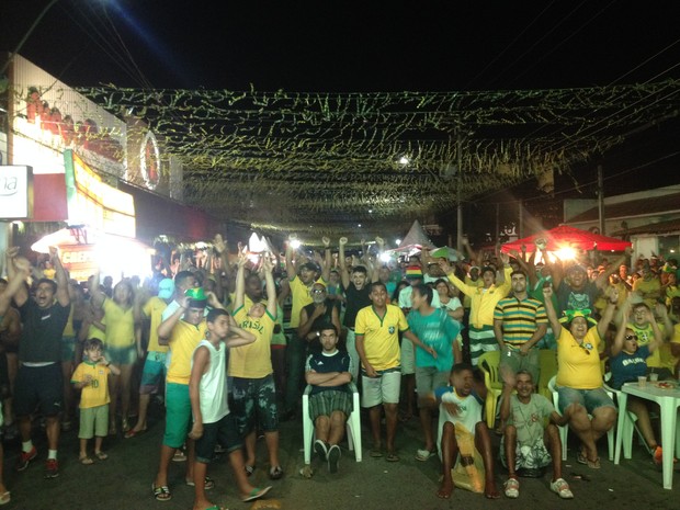Felicidade da torcida no fim do jogo (Foto: Letícia Bucker/G1)