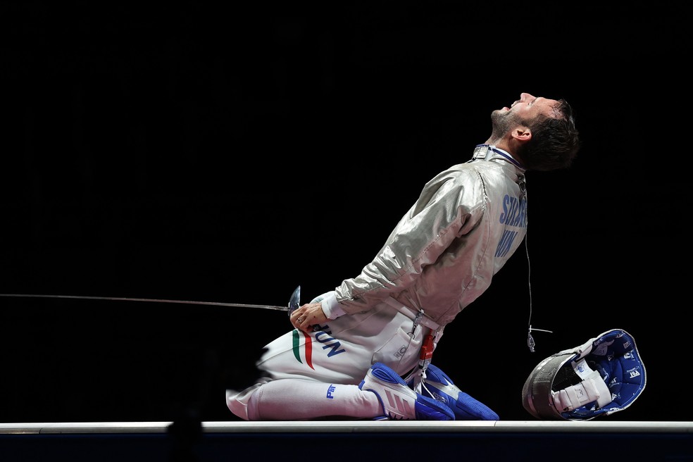Aron Szilagyi, da Hungria, comemora vitória nas Olimpíadas de Tóquio, em 2021 — Foto: Elsa/Getty Images