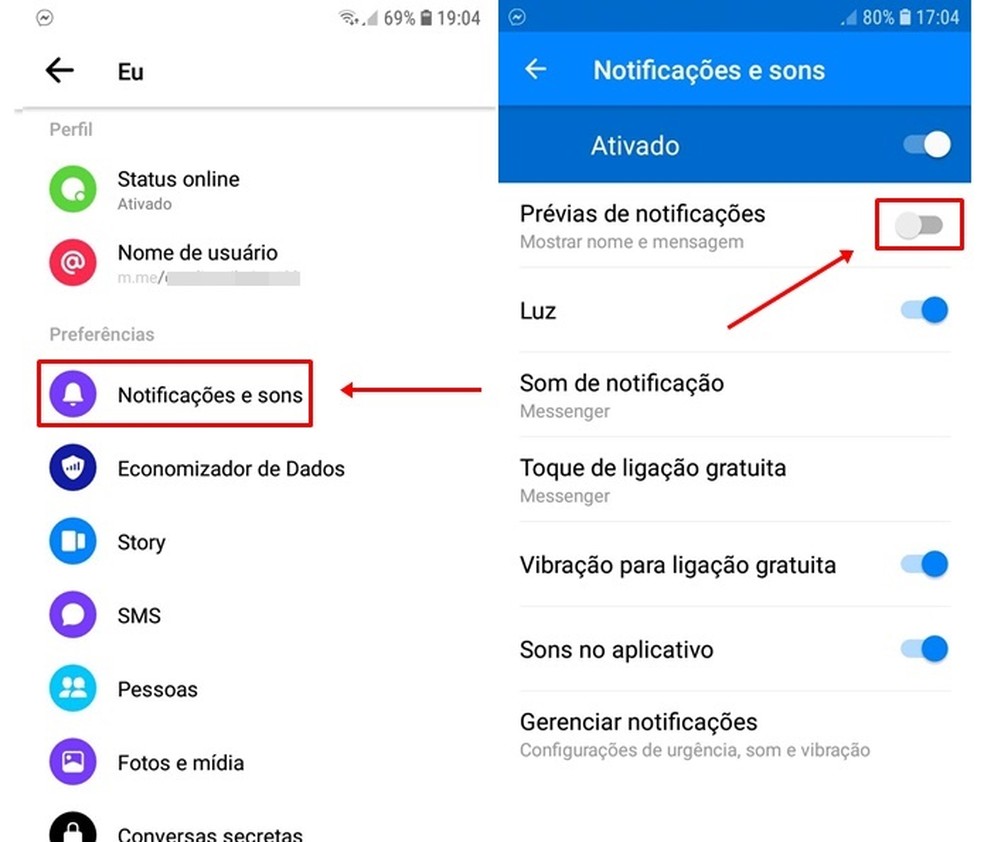 Facebook Messenger permite remover notificações na tela de bloqueio do celular — Foto: Reprodução/Carolina Ribeiro
