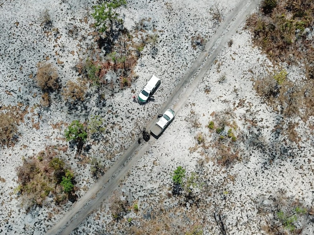 Imagem mostra resultado das queimadas na Terra Indígena (TI) Areões, no município de Nova Nazaré (MT) — Foto: Ibama/Divulgação