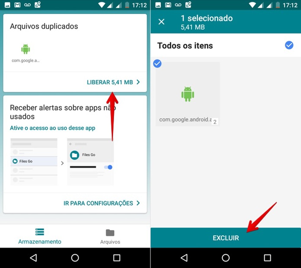 Excluindo arquivos duplicados no Files Go (Foto: Reprodução/Helito Bijora)