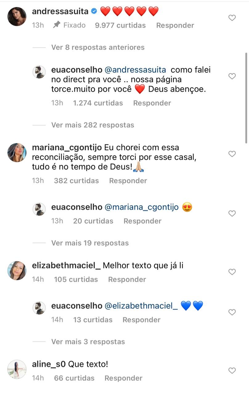 Andressa Suita curte e comenta texto sobre volta de romance  (Foto: Reprodução/Instagram)
