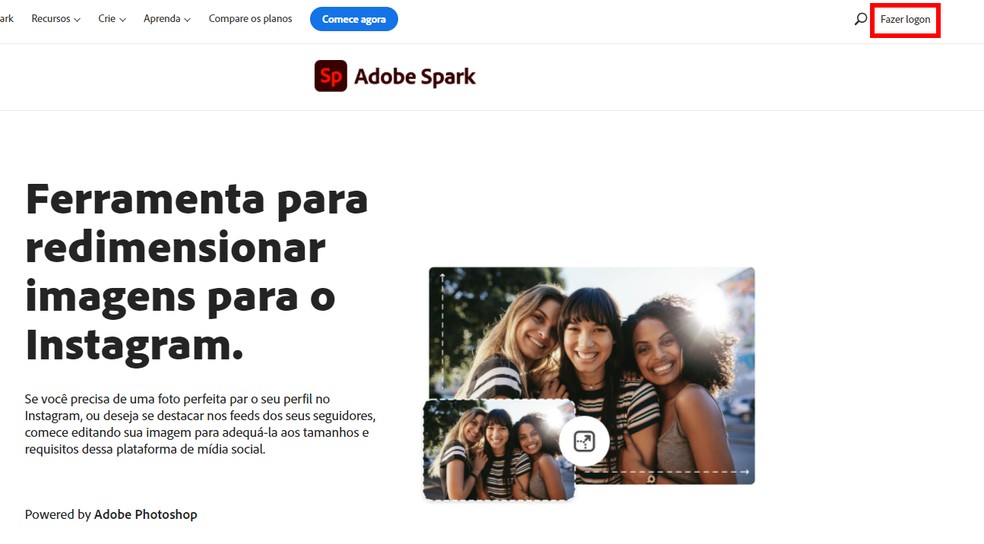 Faça login no Adobe Spark para aproveitar todos os recursos do editor — Foto: Reprodução/Rodrigo Fernandes