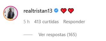 Comentário de Tristan Thompson na foto de Khloé Kardashian (Foto: Reprodução/Instagram)