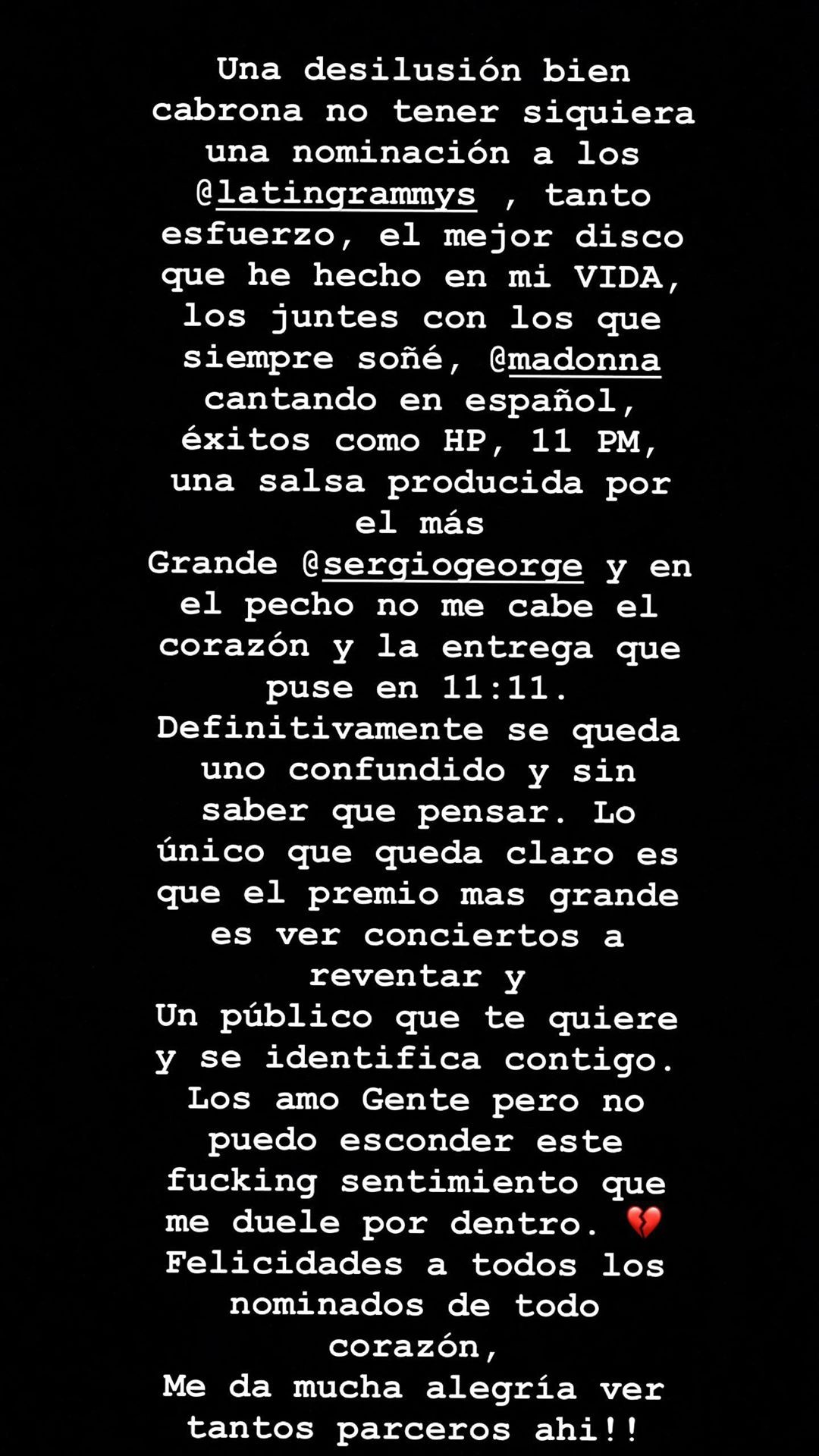 Maluma lamenta não ter sido indicado para o Grammy Latino (Foto: Reprodução/Instagram)
