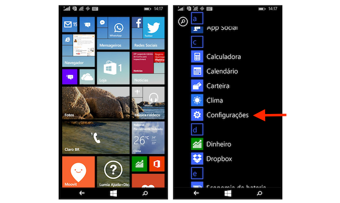 Acessando as configurações do Windows Phone (Foto: Reprodução/Marvin Costa)