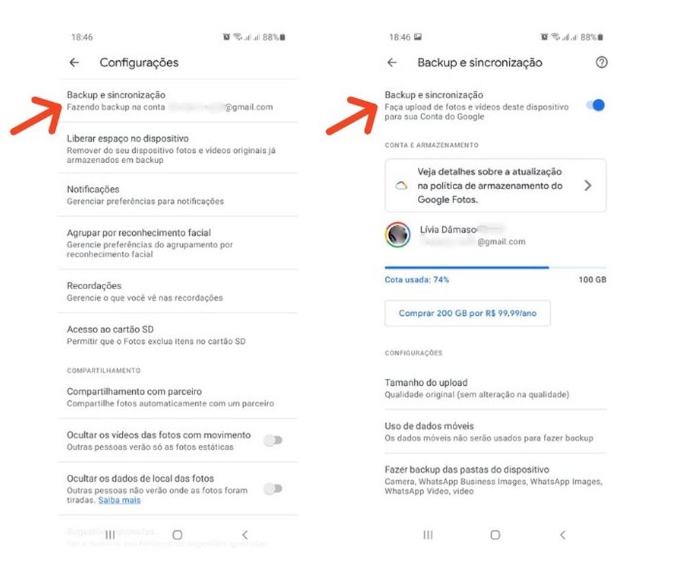 Desativando a sincronização automática das mídias do celular no Google Fotos — Foto: Foto: Reprodução/Lívia Dâmaso