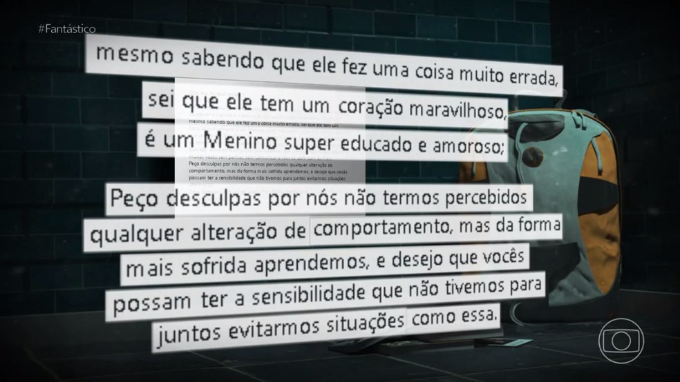 O pai do menino de 13 anos que desferiu as facadas enviou uma carta à família de Anna Beatriz  — Foto: TV Globo