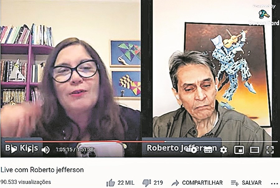 Alvo. Em live com Bia Kicis, Jefferson defendeu ação das Forças Armadas 