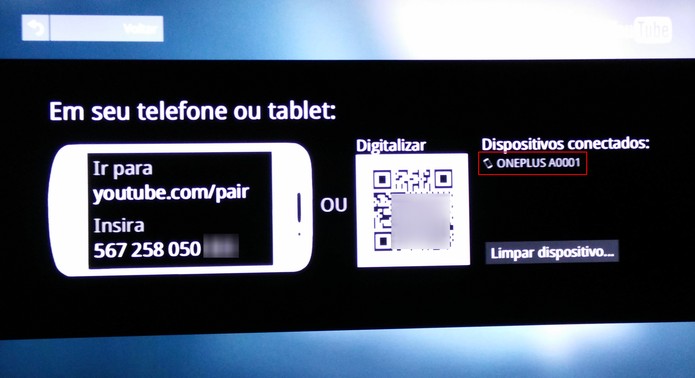 YouTube exibe na Smart TV que celular foi conectado ao aplicativo (Foto: Reprodução/Elson de Souza)