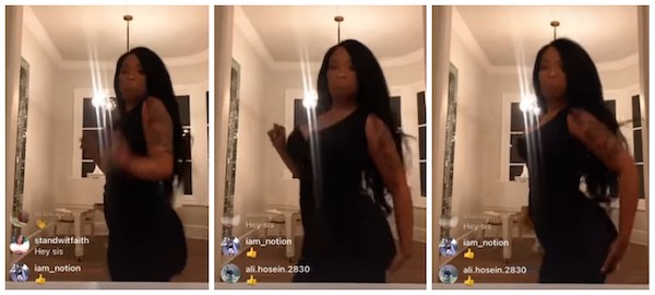 K. Michelle no vídeo em que seus implantes nas nádegas desabam (Foto: Instagram)
