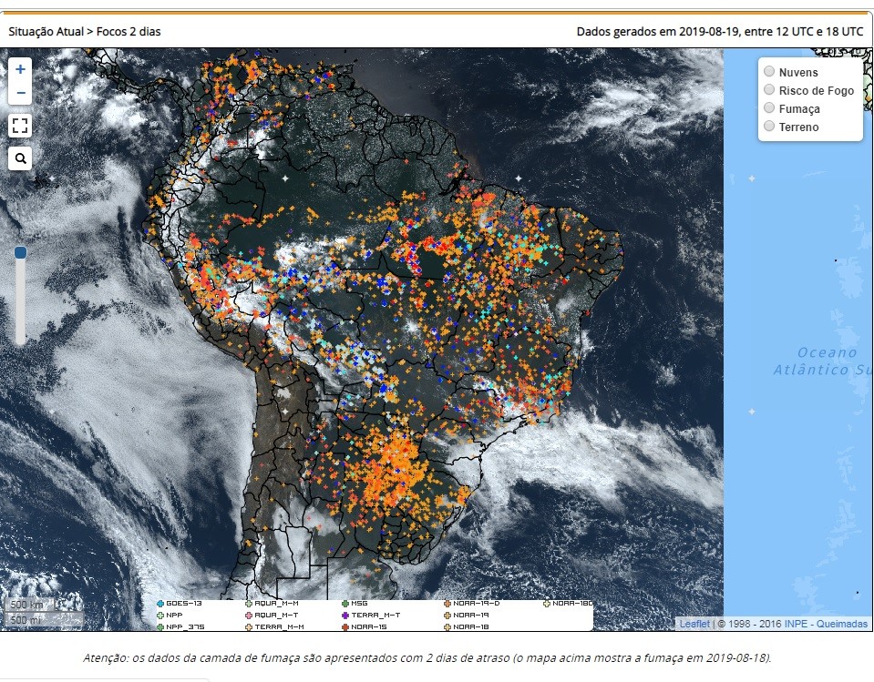 Mapa das queimadas do Inpe (Foto: Divulgação/Inpe)