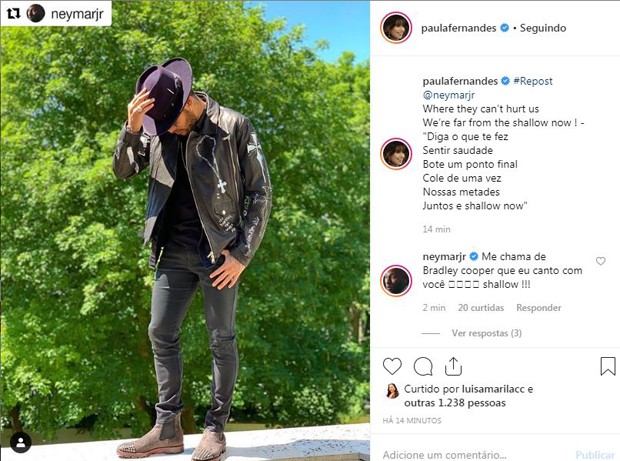 Neymar Jr. pede para Paula Fernandes o chamar de Bradley Cooper (Foto: Reprodução / Instagram)