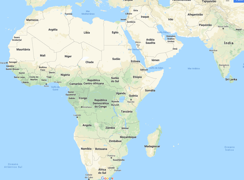 Mapa mostra Senegal, no lado oeste do continente africano (Foto: Google/Reprodução)