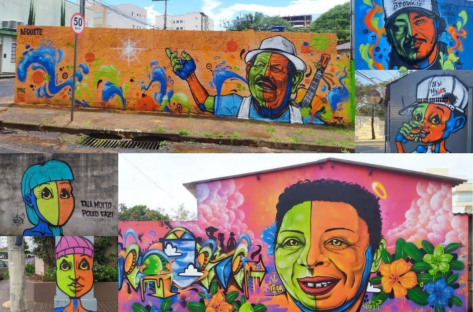 Graffiti com padrão de cores laranja, verde e azul colore Uberlândia: ‘A combinação casou’