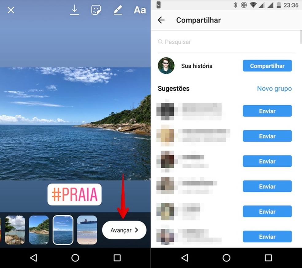Envie imagens para a história ou amigos no Instagram (Foto: Reprodução/Helito Bijora)