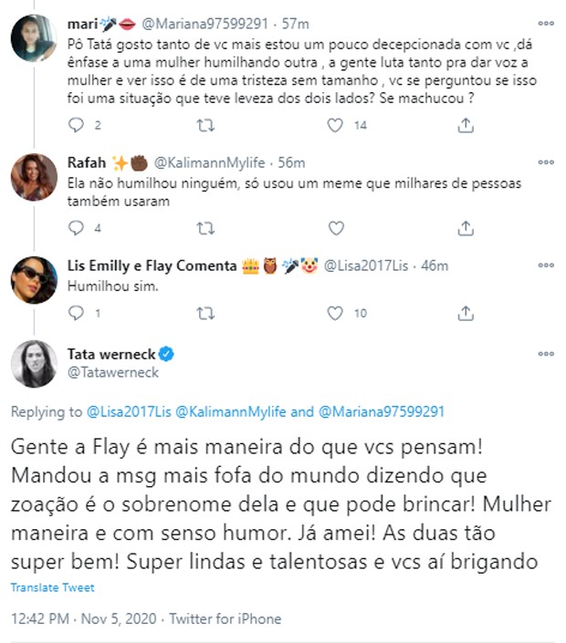 Resposta de Tatá Werneck (Foto: Reprodução/Twitter)