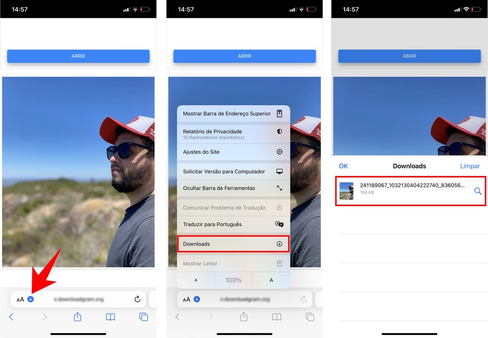 Safari também exibe os downloads realizados no navegador do iPhone — Foto: Reprodução/Rodrigo Fernandes