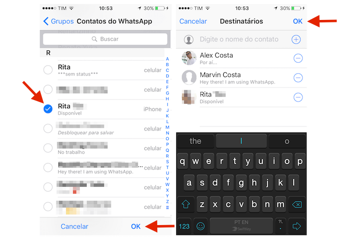 Adicionando um novo contato a uma lista de reprodução do WhatsApp para iPhone (Foto: Reprodução/Marvin Costa)