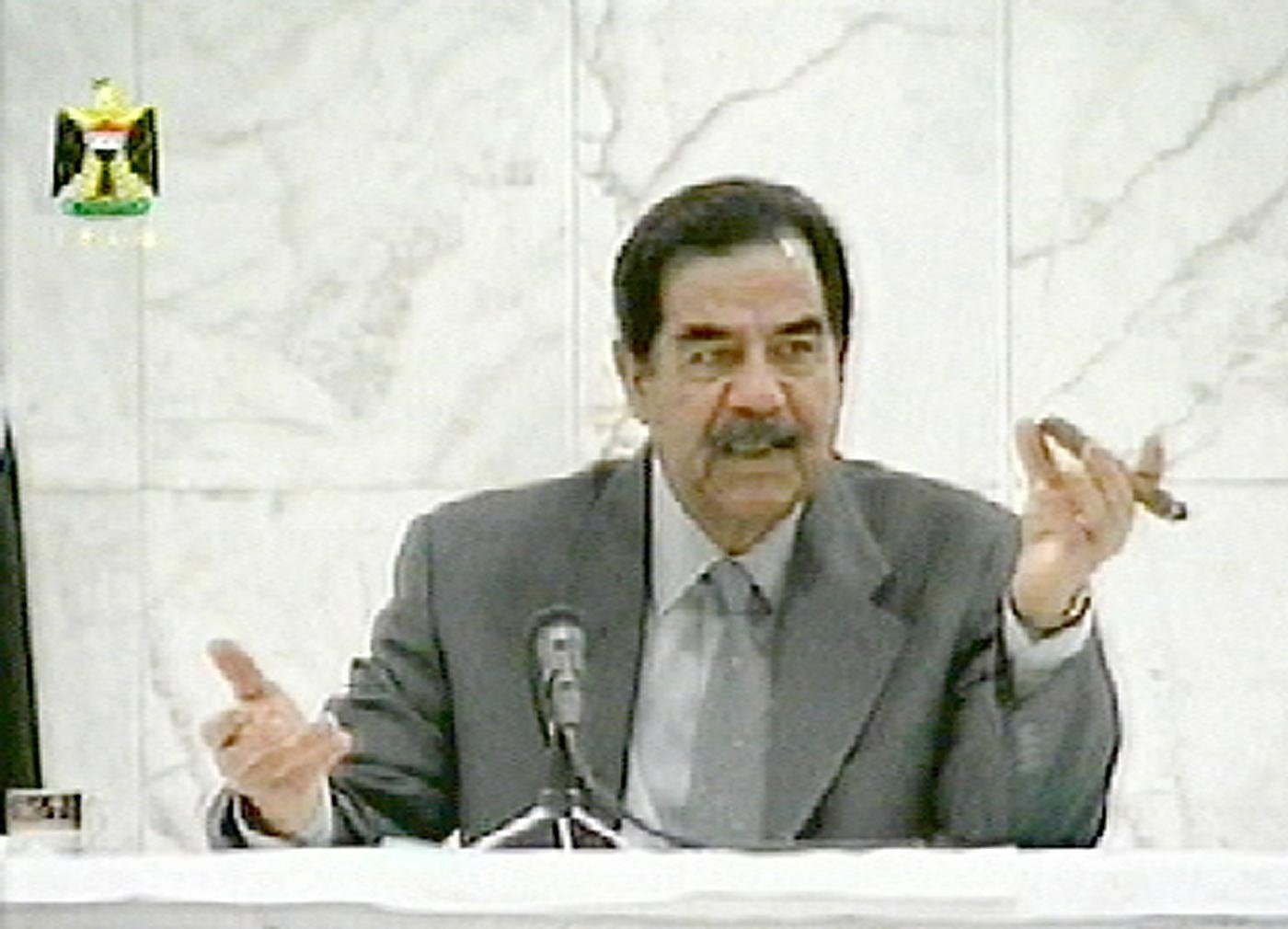 No dia 16 de março de 2003, Saddam prometeu que um "grande confronto" com as tropas iraquianas derrotaria as forças lideradas pelos EUA em qualquer ataque militar ao país — Foto: AFP