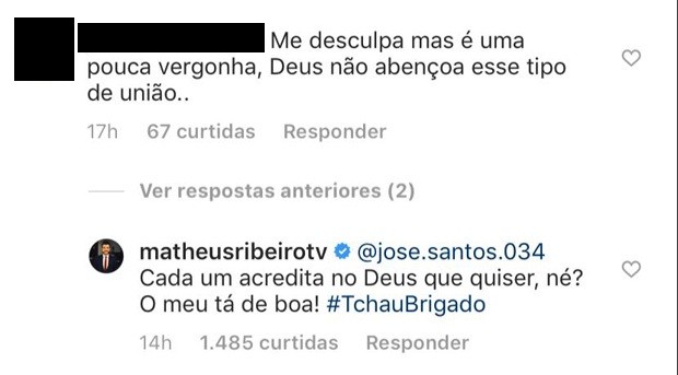 Internautas deixam mensagens para Matheus Ribeiro e Yuri Piazzarollo (Foto: Reprodução/Instagram)
