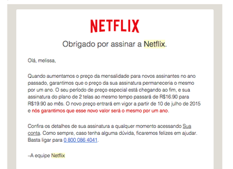 Netflix cumpre acordo e aumenta preços no Brasil para usuários antigos (Foto: Reprodução/Melissa Cruz)