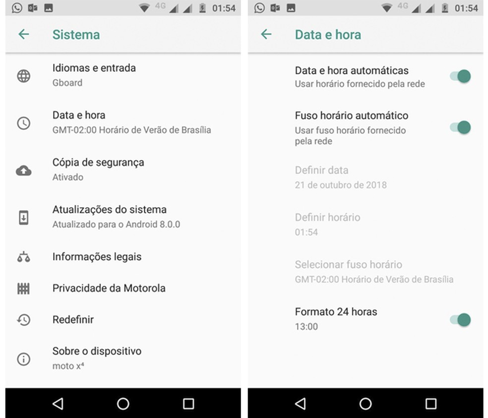 Desative o fuso horário automático do Android — Foto: Reprodução/Luiza Baptista