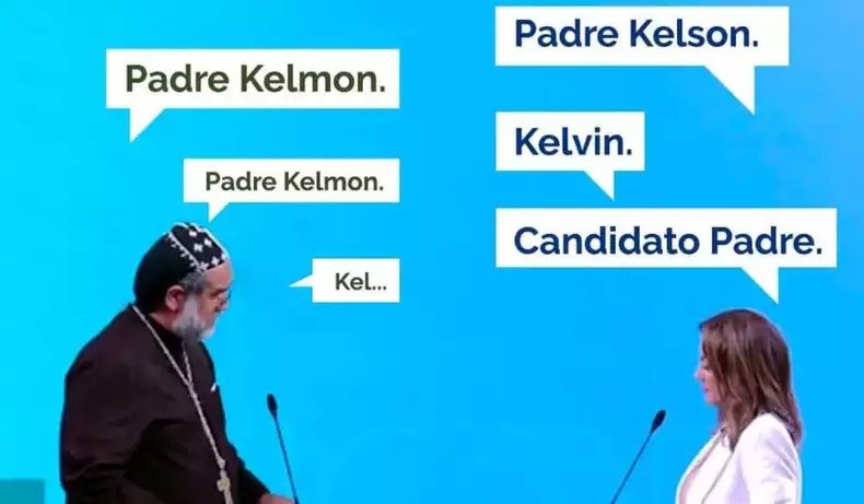 O embate entre Kelmon e Soraya durante o debate — Foto: Reprodução