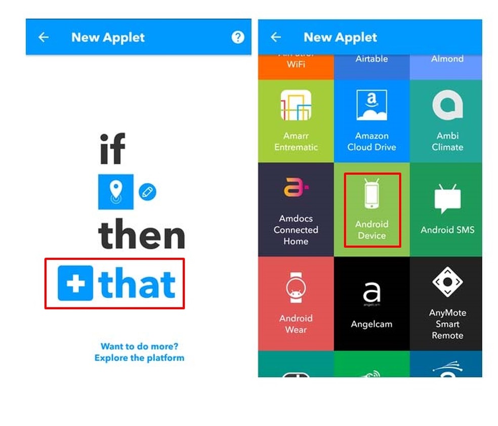 Escolha a opção "Android Device" no IFTTT (Foto: Reprodução/ Taysa Coelho)