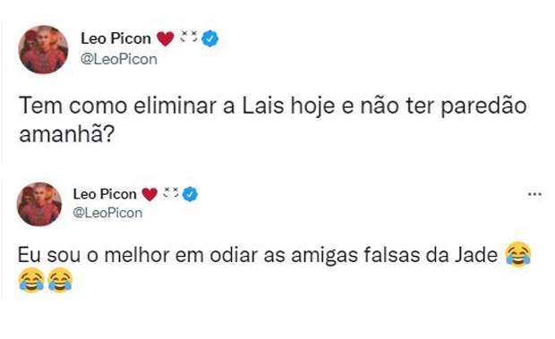 Leo Picon defende eliminação de Laís para proteger a irmã, Jade Picon, no BBB22 (Foto: Reprodução / Twitter)
