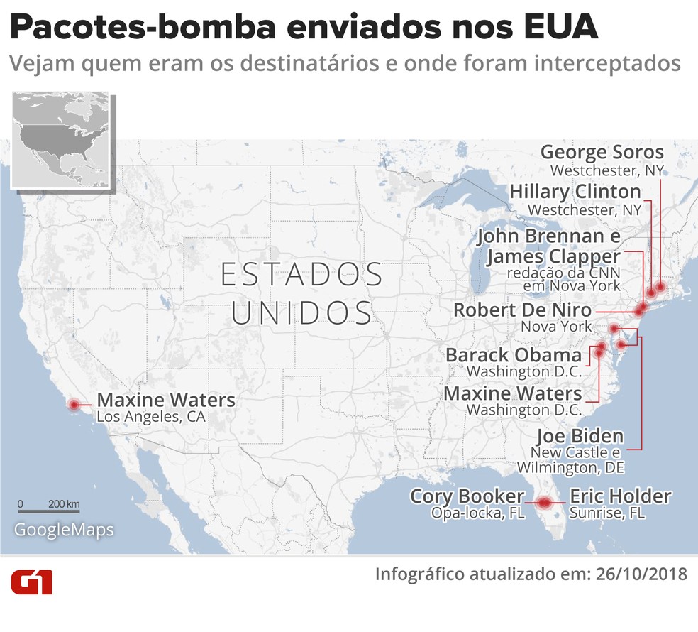 Pacotes-bomba enviados nos EUA 12 — Foto: Juliane Souza/G1