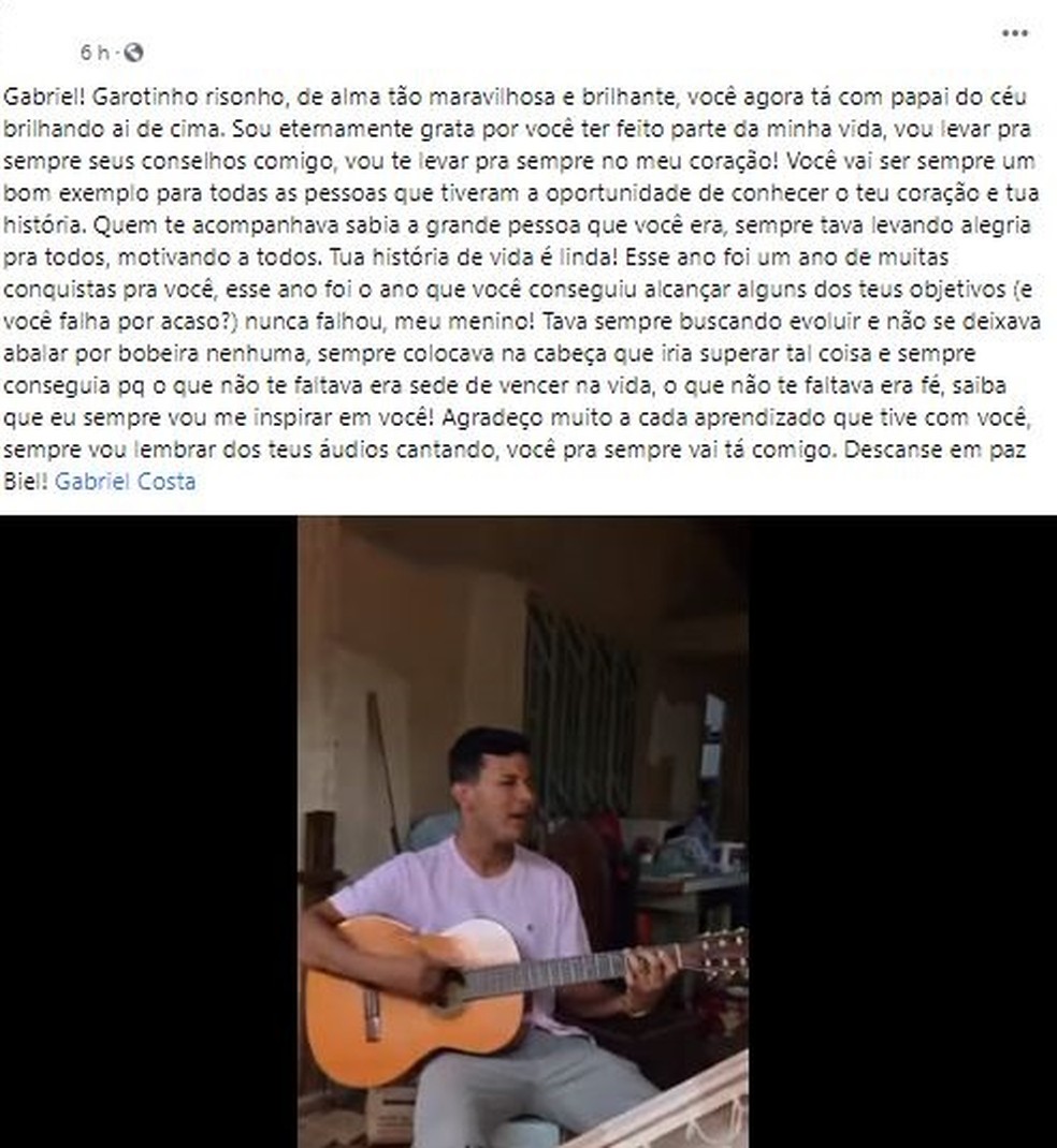 Amigos fazem homenagem a Gabriel Costa — Foto: Facebook/ reprodução 