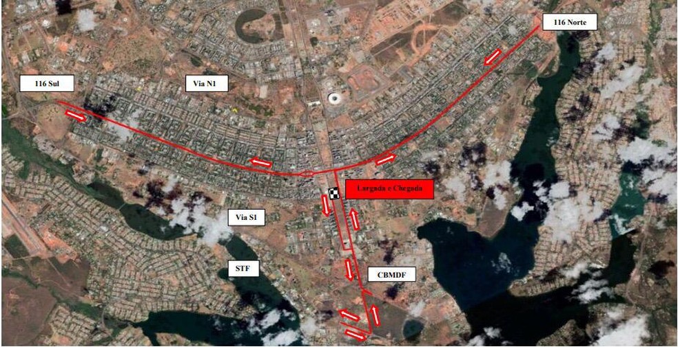 Mapa das alterações no trânsito do Plano Piloto. — Foto: Reprodução/Detran-DF