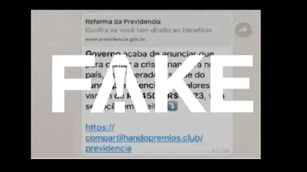 É #FAKE mensagem que fala em saque do fundo previdenciário para ajudar população por conta do coronavírus — Foto: Reprodução