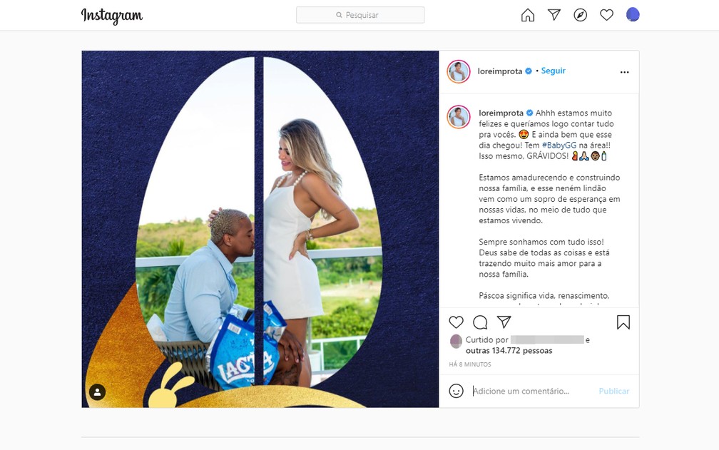 Lore Improta anunciou nas redes sociais que está grávida — Foto: Reprodução/Instagram