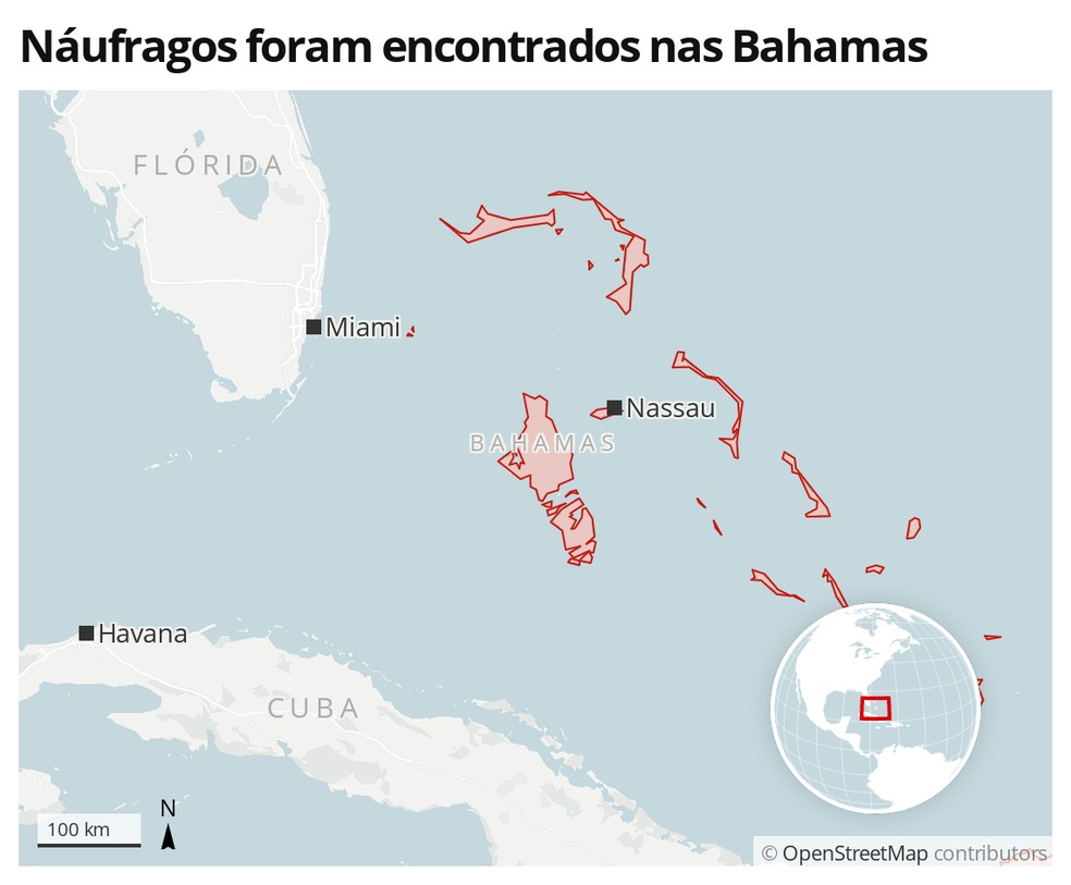 Mapa identifica a área das Bahamas — Foto: G1 Mundo