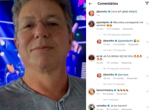 Boninho e os comentários dos famosos em post sobre inscrições no BBB  (Foto: Reprodução / Instagram )