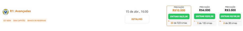 Cartola Express 2023 - Exemplo - Disputa com salas espec&iacute;ficas &mdash; Foto: Print