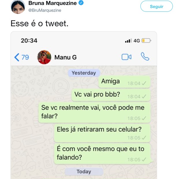 Fãs enchem Marquezine com memes após reclamar que perdeu Manu Gavassi para o BBB (Foto: Reprodução/Instagram)